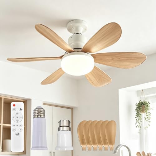 Image of Ashloter Ceiling Light Fan with Remote Control, Faux Wood Blade Fan Light