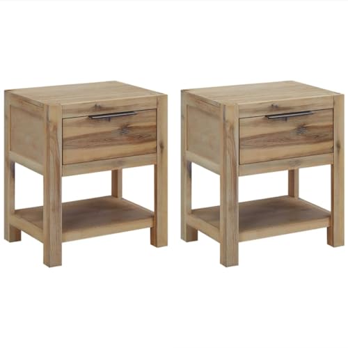 vidaXL 2X Bois d'Acacia Tables de Chevet avec Tiroirs Table de Nuit Armoire de Chevet Salon Chambre à Coucher Maison Intérieur 40x30x48 cm