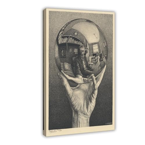 Impression sur toile M.C. Escher de 40x61 cm représentant une main avec sphère