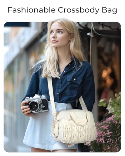 BAGSMART Camera Sling Bag, Portable Small Camera Bags for Photographers with Tripod Holder, Waterproof DSLR/SLR/Cute Camera Case for Women with Rain Cover, Compatible with Sony Canon Nikon, Camel