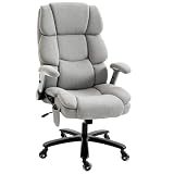 HOMCOM Bürostuhl, Ergonomischer XXL Chefsessel mit Hochklappbaren Armlehnen, breiter Sitz Höhenverstellbarer Schreibtischstuhl mit Airbag-Lendenstütze, Drehstuhl mit Wippfunktion, Hellgrau