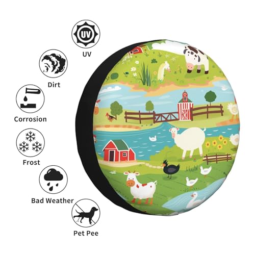Image of KiuLoam Cute Cartoon Style Farm Animal Spare Tire Cover Waterproof Dust-Proof Universal Sunscreen Wheel Tire Covers Fit for Trailer, RV, SUV and Many Vehicle 17 Inch