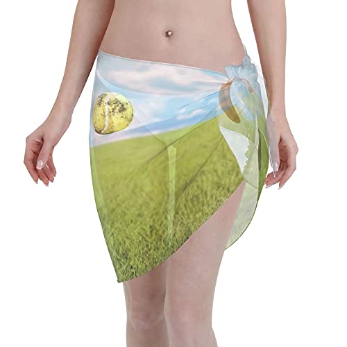 Beach Sarong Emocionado Cute Basset Hound Persiguiendo la Pelota de Tenis Sarongs Cortos de Las Mujeres Sheer Chiffon Cover Ups Bikini Wrap Skirt para Traje de baño Negro