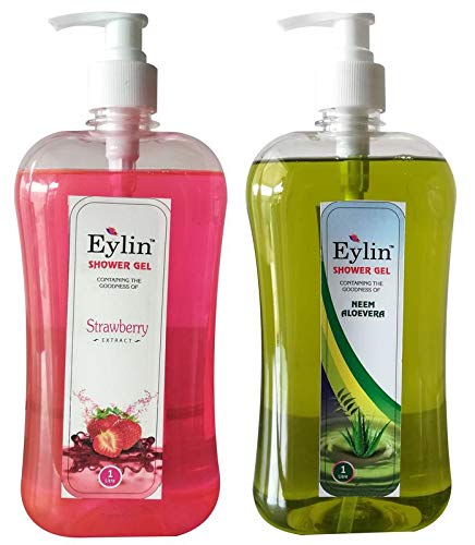 Eylin Herbal Shower Gel Neem/Aloevera Extract & Strawberry Extract (Combo 1 Liter Of Neem/Alovera Extract & 1 Liter Of Strawberry Extract)