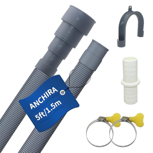 Anchira Tuyau de Vidange Machine à Laver 1.5m, Rallonge Lave Vaisselle, Tuyau D'évacuation avec 1 Adaptateur, 2 Colliers de Serrage