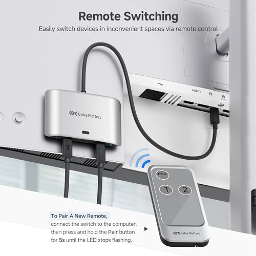 Image of Cable Matters 20Gbps USB C KVM Switch for 2 Computers, 140W PD, Up to 8K@30Hz on Windows, 4K@60Hz on macOS, Sharing One USB-C /Thunderbolt 4 Monitor or Dock (Not for Dock with an Attached Cable)