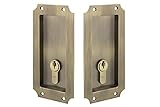 Manor by FPL- Solid Brass Pocket Door Mortise Lock Set with Double Keyed Euro Profile Cylinder - Antique Brass