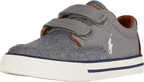 Polo Ralph Lauren Kids Baby Boy's Layton EZ (Toddler) Grey Chambray/Canvas/Tan Burnished/Off-White Polo Print 9.5 Toddler M