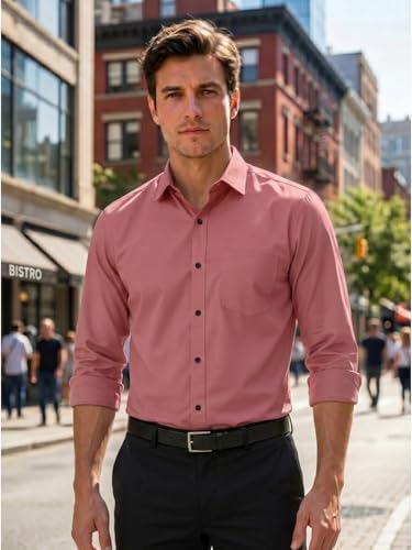 Image of Men's Regular Fit Solid Pattern Cotton Shirt with Spread Collared Long Sleeve Standard Length and Button Down Closure Type | Shirts | Stylish Shirts for Men