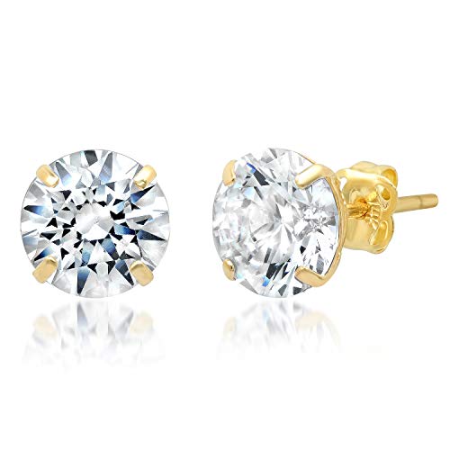 14k Yellow Gold Swarovski Earrings for Women & Men with Genuine Round Swarovski | Cubic Zirconia Earrings Studs with Gold Earring Backs | 3 Carats total | by MAX + STONE