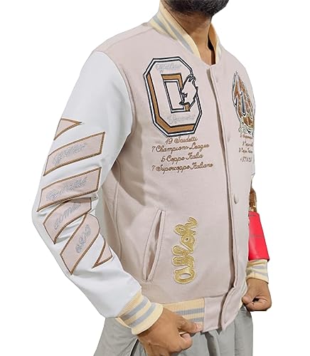 scents and crafts Men's AC-Milan Off-White Varsity Jacket | Football Club AC-Milan Jacket (as1, alpha, m, regular, regular)