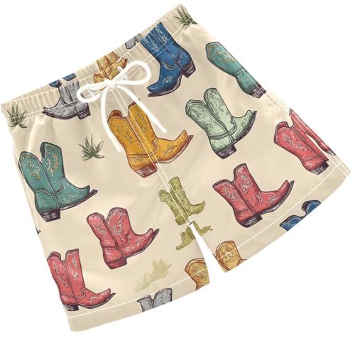 Pigsaly Boys Swim Trunks Cowboy Boots Wild West Brown Boys Board Shorts Swimsuit Swimwear Summer Bathing Suit S