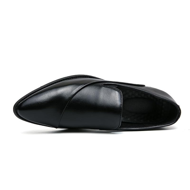 Dress Shoes for Men Slip On Pointed Burnished Toe Faux Leather Solid Color Shoes Anti-Slip Rubber Sole Slip Resistant Block Heel Outdoor4