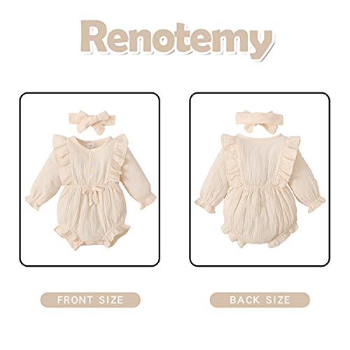 Renotemy Infant Baby Girls Romper Fall Winter Jumpsuit Girl Long Sleeve Rompers Baby Girl Clothes 0-3 Months Beige #TOP3