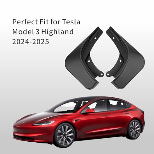 Image of Mud Flaps for Tesla Model 3 Highland 2024 2025 - No Drilling All-Weather Splash Guards, 4PC PP+TPE Mudguards for Snow /Mud /Rock Protection, Original Fit Tesla Accessories