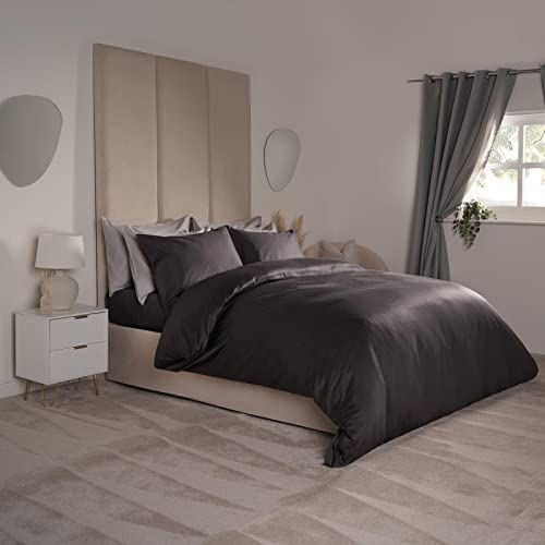 Highams Juego de funda de edredón de lujo de 400 hilos, 100 % algodón, con funda de almohada, fácil cuidado, color carbón, tamaño doble Cover