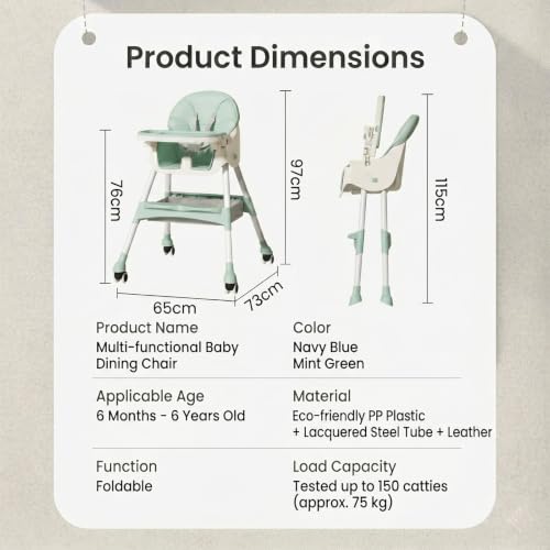 Image of 2-in-1 Convertible Baby High Chair for Feeding & Dining | Foldable High Chair with 5-Point Safety Harness, Double Removable Tray, Wide Footrest, Soft Cushion & Storage Basket | Lightweight Travel Friendly Baby Feeding Chair ( Green Color )