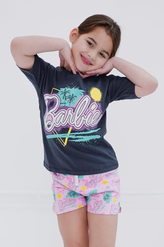 Barbie Big Girls T-Shirt and French Terry Dolphin Shorts Outfit Set Logo Pink/Black/Graffiti 10-12 - image 2