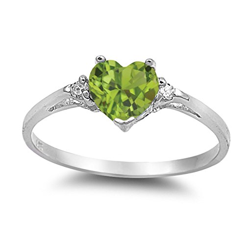 925 Sterling Silver Faceted Natural Genuine Green Peridot Heart Promise Ring Size 7