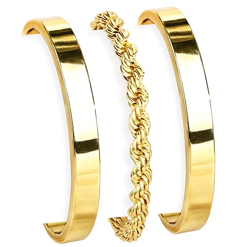 Gokeey Gold Bracelets for Women Non Tarnish Dainty 14K Gold Plated Bangle Cuff Bracelet Stackable Bracelets Set, Layered Rope Link Chain Bracelets Trendy Jewelry Arm Cuff Gifts