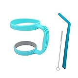 NEW DESIGN Anti-slip Handle for 30 Oz YETI Rambler - Fits RTIC Tumbler SIC Cup Thermik and other 30 ounces Tumblers- with Free Silicone Drinking Straw + Cleaning Brush - Teal (Tumbler not included)