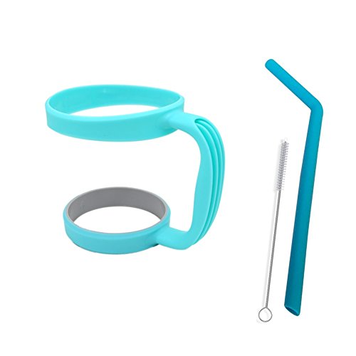 NEW DESIGN Anti-slip Handle for 30 Oz YETI Rambler - Fits RTIC Tumbler SIC Cup Thermik and other 30 ounces Tumblers- with Free Silicone Drinking Straw + Cleaning Brush - Teal (Tumbler not included)