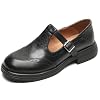 U-lite Mary Jane Oxfords for Women,Wingtip Brogue,T-Strap Soft Leather Retro Loafer Shoes, Low Heels Round Toe Dressy Business Office Shoes with Buckle