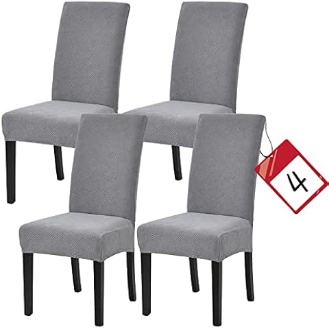 qiden Dining Chair Covers Set of 4 Stretch Chair Covers for Dining Chair Parsons Chair Slipcover Seat Covers Chair Protector Old Chair Renewal for Home Decor Ceremony-Diamond Grey-Pack of 4 Cover