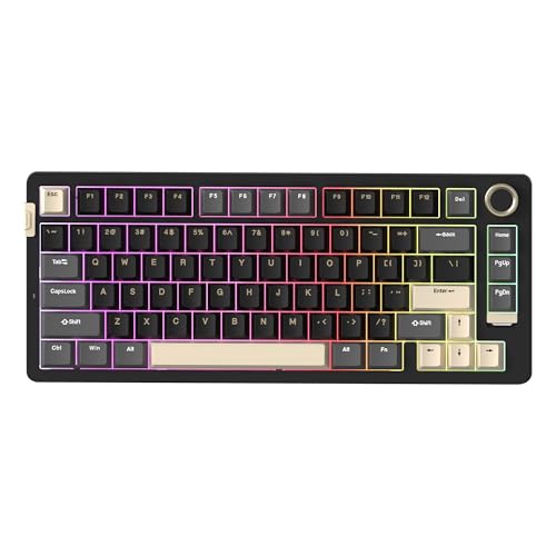 Image of Rosewill Neon S75 Wireless Mechanical Gaming Keyboard, 80-Key Layout w /Volume Knob, Bluetooth / 2.4GHz / USB-C, Hot-Swappable Blue Switches, RGB Backlit, 6000mAh Battery, Windows & macOS, Black