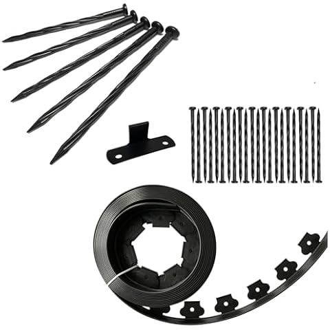 WOCHOLL Landscape Edging Kit Black 20 ft Bundle 8 in 30pcs Spiral Landscape Anchoring Spikes Cover