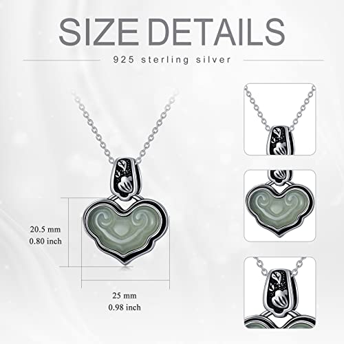 Jkr Jade Heart Necklace Sterling Silver Vintage Heart Shaped Pendant Necklace Jewelry Birthday Christmas Gifts For Women Her Girls Wife #TOP3