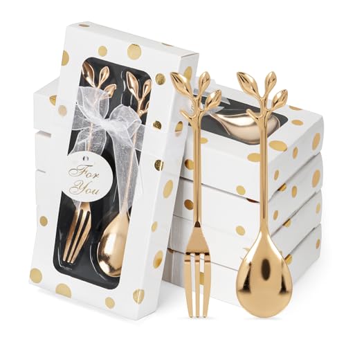 Image of 30 packs of wedding forks and spoons, suitable for wedding gifts, bridal or baby party gifts, tea party gifts, beverage spoon gifts or souvenirs, suitable for guests to use separately packaged