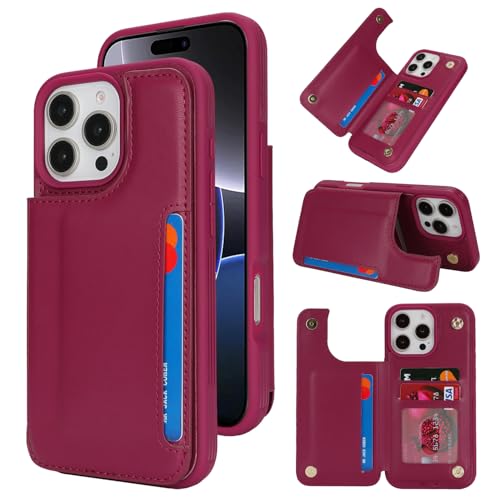 Étui iPhone 16 Pro Max RFID avec fentes pour cartes et protection intégrale antichoc en cuir