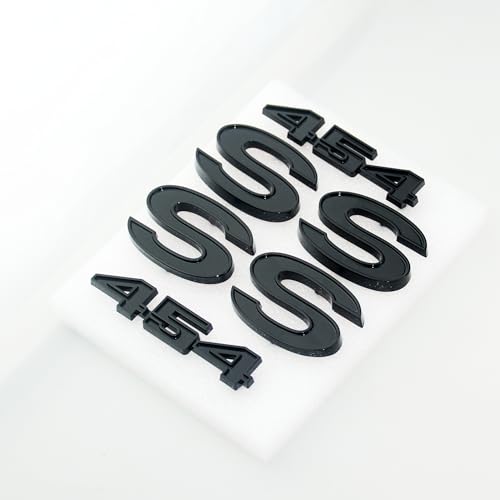 Image of 6Pcs Set SS 454 Fender Emblem 3D Tape Badge Sticker Nameplate Letter Replacement for 1970 1971 1972 El Camino Malibu (Gloss Black)