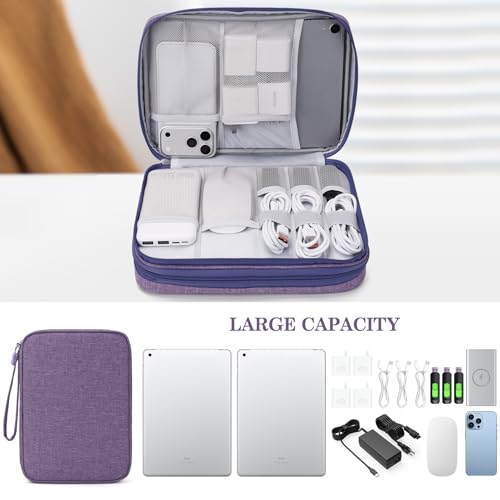 Image of FYY Electronic Organizer, Extra Large Travel Cable Organizer Bag Pouch Portable Waterproof Double Layers All-in-One Storage Bag for iPad, Cable, Power Bank, Laptop Charger for Office /Home, Dark Purple