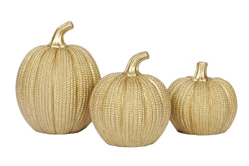 Pumpkin Fall Decor Indoor Fall Pumpkin Decorations 3Pcs Pumpkins Decor Thanksgiving Table Centerpiece Artificial Pumpkins Figurines for Autumn Harvest Home Decor Shelf Accent Decorating (Gold)