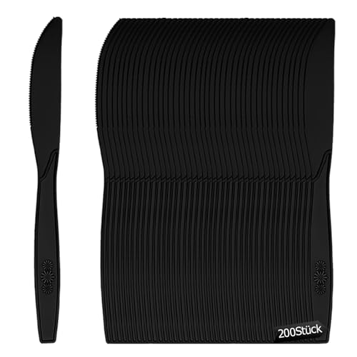 Coztie Plastikbesteck, 200 Stück Plastikmesser, Party Besteck, Premium Plastik Messer, Wiederverwendbar robust plastik Messer für Familie Partys...