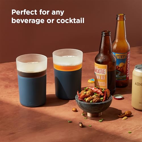 Image of Rabbit Freezable Beer Glass Set of 2 with Cooling Gel Packs and Silicone Sleeves - Slate, Insulated Freezer Beer Glasses That Keep Beer Cold for Hours