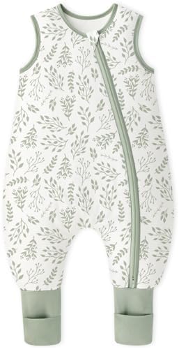 Yoofoss Schlafsack Baby mit Füßen Socken 1.5 Tog | Herbst Winter Baby Schlafsack mit Beinen Baumwolle Warm Babyschlafsack für 6-18 Monate Kinder Jungen Mädchen 70 cm Blätter