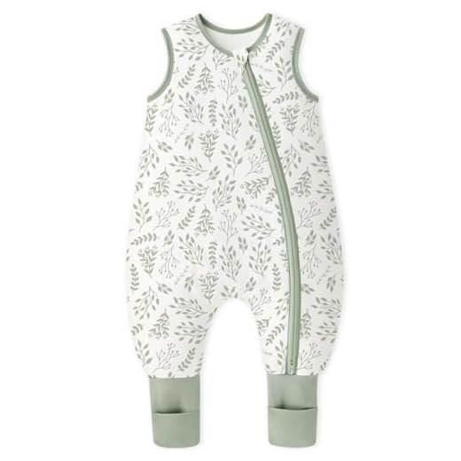 Yoofoss Schlafsack Baby mit Füßen Socken 1.5 Tog Herbst Winter Baby Schlafsack mit Beinen Baumwolle Warm Babyschlafsack für 18-36 Monate Kinder Jungen Mädchen 80 cm- Kleines Blatt