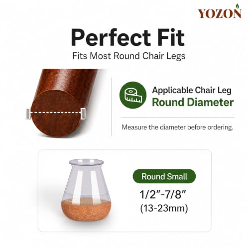 Image of YOZON Chair Leg Floor Protectors Silicone Caps Felt Strengthen Bottom | Round Chair Leg Protectors for Hardwood Floors Anti-Scratch Reduce Noise 32 Pack Clear Round Small Fit 1 /2 inchto15 /16 inch