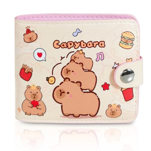 Small Cute Pink Capybara Wallet for Women, Short PU Leather Zipper Cute Coin Purse,Kawaii Animal Print Money Organizer Lightweight Coin Purse,Ideal Accessory & Birthday Gifts