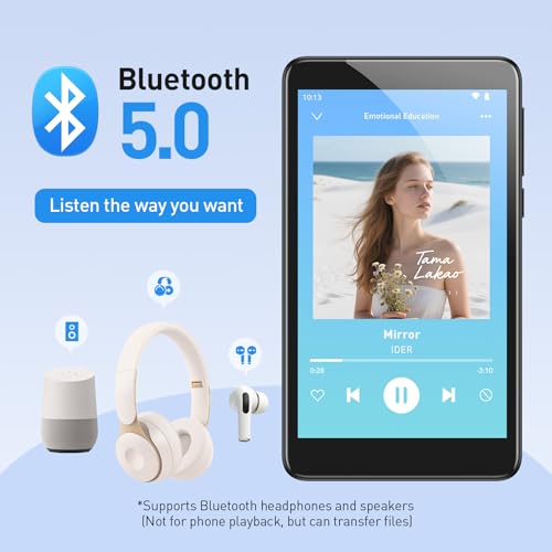 image for AGPTEK 160GB MP3 Player with Bluetooth and WiFi, T08X 4'' Android 14 M