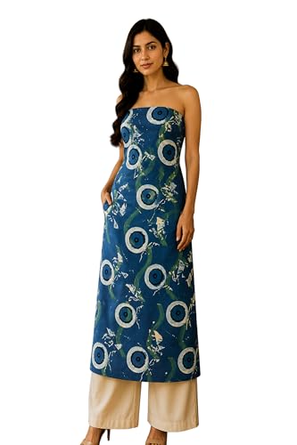 Image of Ethnics of Kutch Womens's Ajrakh Modal Silk Natural Dye Hand Block Print Unstitched Kurta Fabric