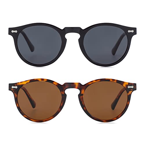Image of Gleyemor Vintage Polarized Sunglasses for Men Round Sunglasses UV400 Protection Retro Hand-crafted Acetate Frame