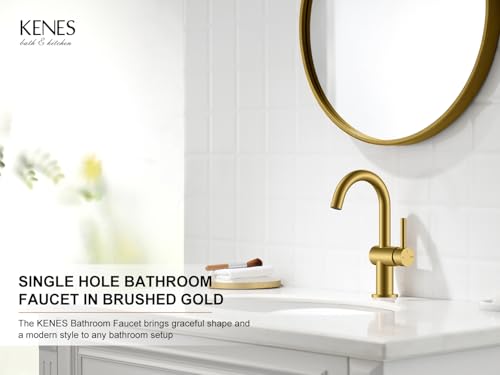 KENES Brushed Gold Single Handle Bathroom Faucets Modern Prep Wet Bar Sink Faucets Bathroom Sink Faucet with Drain Assembly & Deck Plate, Farmhouse RV Camper Outdoor Utility Faucet, KE-9005B-4 by KENES - Used condition - Image 2