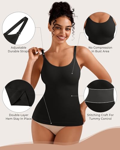 EUYZOU Women Tummy Control Shapewear Cami Tank Tops, Black XXL — view 3