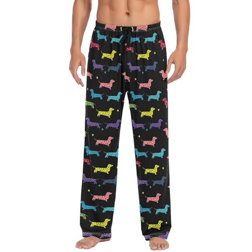 CHIFIGNO Colorful Dachshund Dogs Black Sleep Lounge Pant for Mens, Men's Soft Pajama Pants S