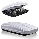 Car Rooftop Cargo Box 16 Cubic Feet Hard Shell Roof Cargo Carrier with Security Keys, Dual-Side Opening Roof Box, ABS, Tool-Free Install, Fits Most Bars, White