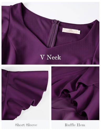 Image of HomRain V Neck Formal Wedding Guest Dresses for Women Ruffle Sleeves for Cocktail Graduation Modest Dress